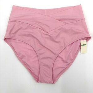 Aerie High Waisted Cross Waist Full Coverage Bikini Bottoms Light Pink M NWT